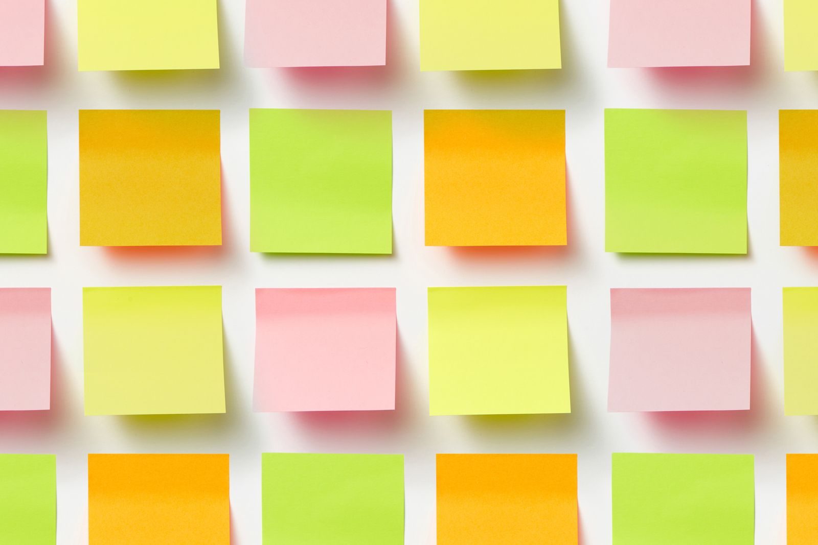 Colour-coded sticky notes used to plan marketing priorities
